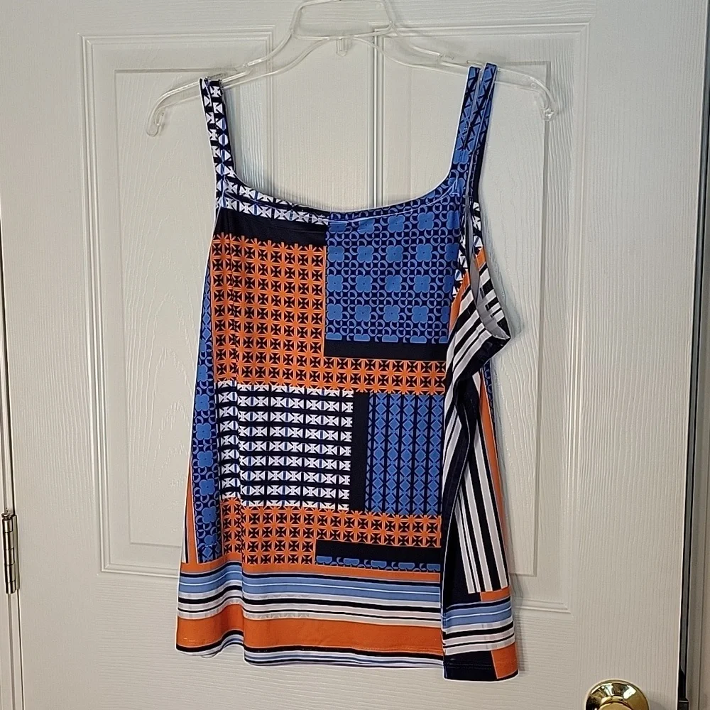 Cato XL Double Spaghetti Strap Blouse Navy Blue Orange White